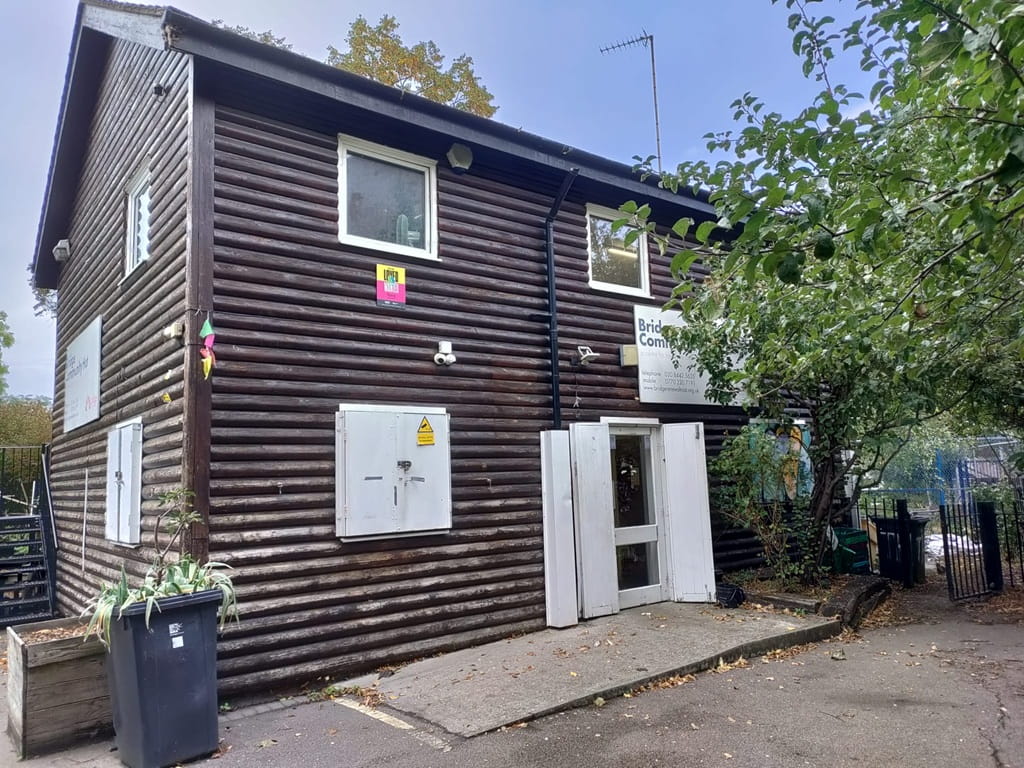 The Bridge Community Hut, which has a timetable of activities including Friday yoga, Saturday cafe.