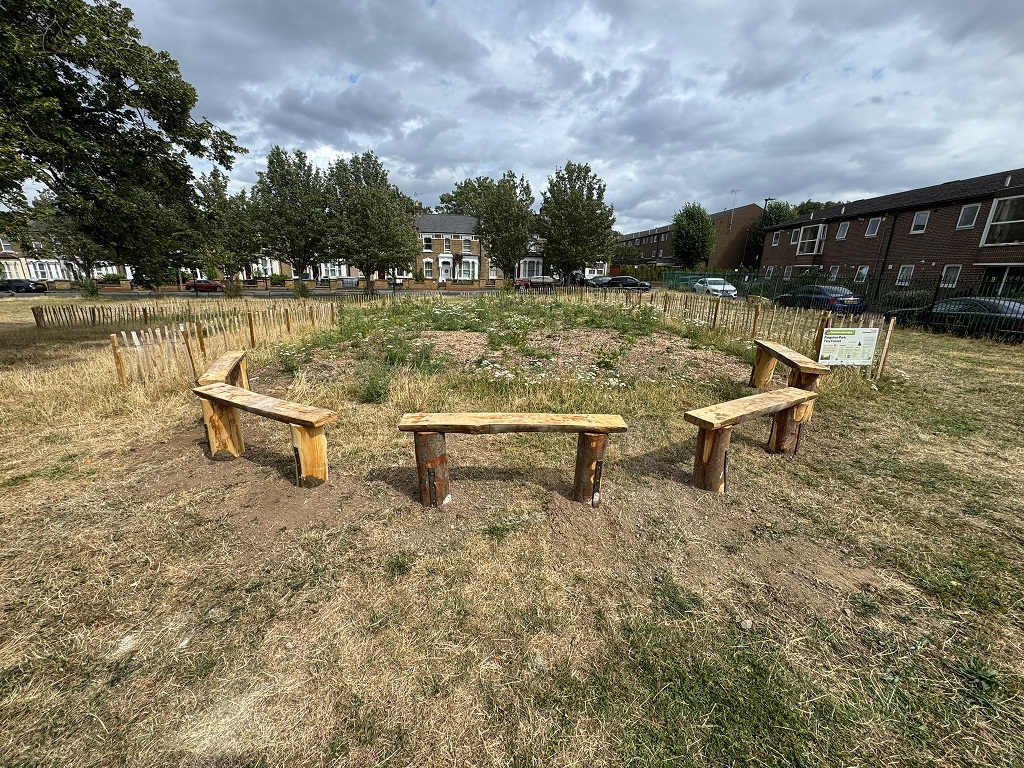 Benches and plaque now installed in the Tiny Forest Benches and plaque now installed in the Tiny Forest